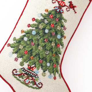 Christmas Holly Garden Tree Needlepoint Stocking