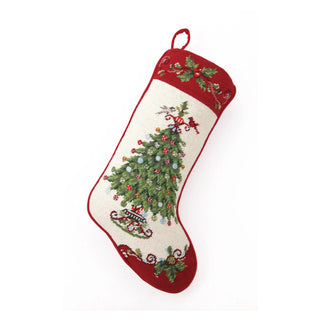 Christmas Holly Garden Tree Needlepoint Stocking