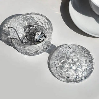 Clear Carved Glass Storage Jar With Lid: Medium