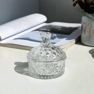 Clear Carved Glass Storage Jar With Lid: Medium