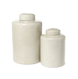Covered Tea Jar with Basketweave Textured Finish