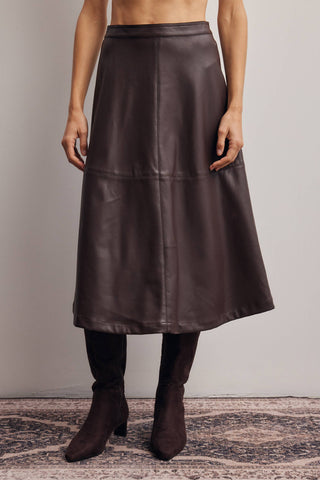 S Faux Leather A-Line Midi Skirt Dark Brown