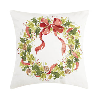 Holly Pinecone Wreath Printed Embroidered Pillow Christmas