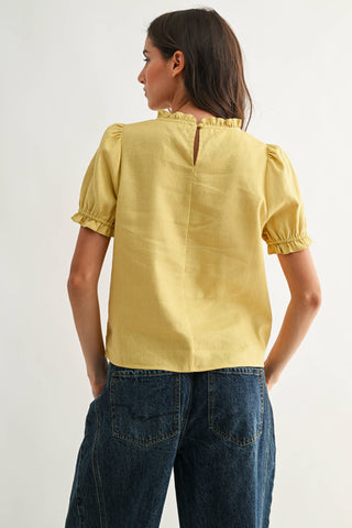 Embroidered Short Sleeve Blouse: OFF WHITE