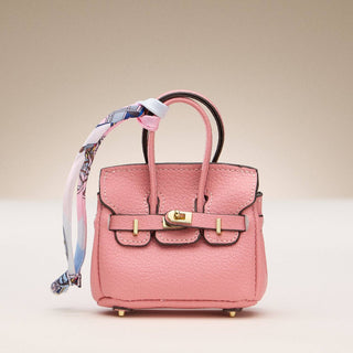 Mini Handbag Keychain Charm | Faux Leather Purse Keyring with Twilly Scarf: OR / ONE