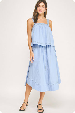Top-stitch Relaxed Cotton Midi Skirt: Peri Blue / L