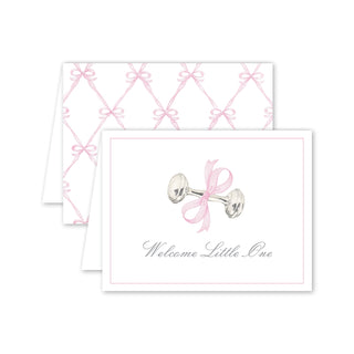 Rattle and Bow Pink Greeting Card