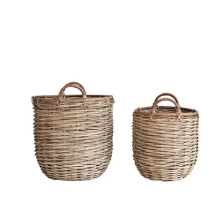 Hand-Woven Rattan Baskets w/ Handles, Natural