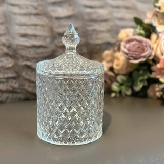 Diamond - Cut Crystal Clear Glass Storage Jar: Small