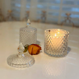 Diamond - Cut Crystal Clear Glass Storage Jar: Small