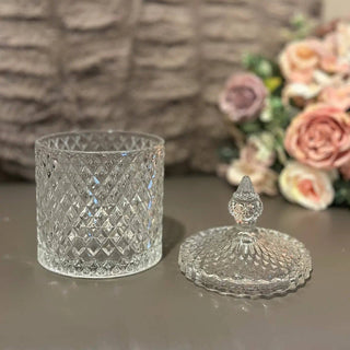 Diamond - Cut Crystal Clear Glass Storage Jar: Small