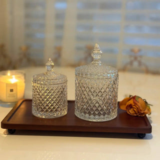 Diamond - Cut Crystal Clear Glass Storage Jar: Small