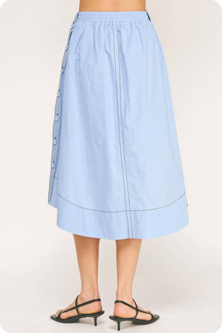 Top-stitch Relaxed Cotton Midi Skirt: Navy / L