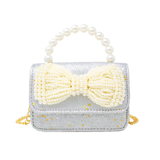 Glitter Pearl Handle Bow Handbag