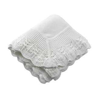 Baby Blanket with Scallop Lace Border: White