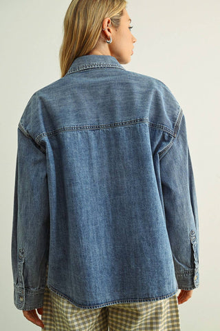 MED WASHED DENIM BUTTON DOWN SHIRTS: DENIM BLUE