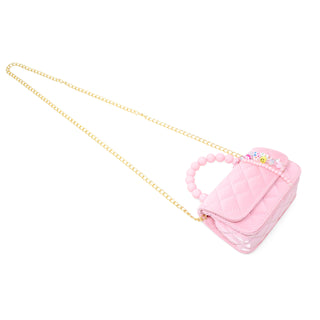 Pearl Handle Message Charm Handbag for Kids: Hot PInk