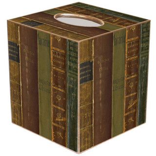 Antique Book Spines Tissue Box Cover: Wood