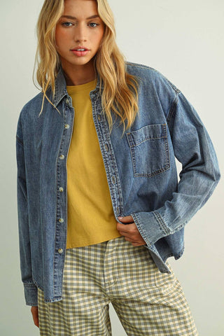 MED WASHED DENIM BUTTON DOWN SHIRTS: DENIM BLUE
