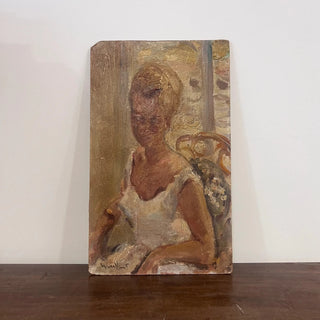 Early 1900s French Oil Portrait on Board