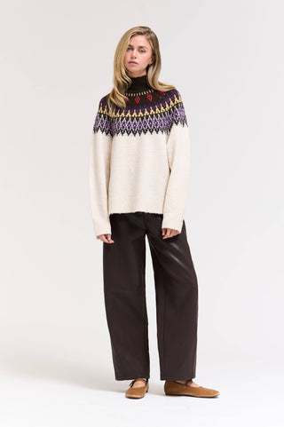 LARGE FAIR ISLE TURTLENECK SWEATER: CAROB MULTI