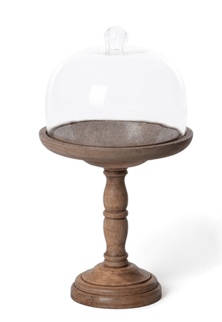 Elevated Wood Server with Glass Dome, 16"