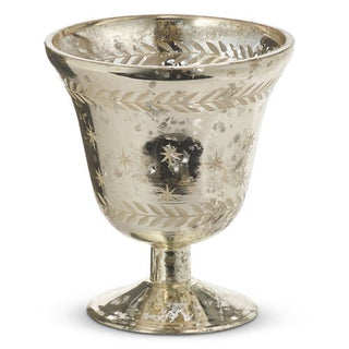 Etched Silver Mercury Glass Footed Vase