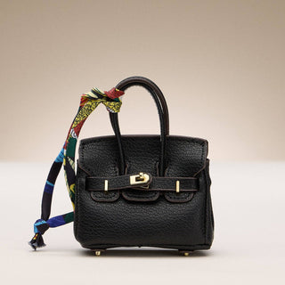 Mini Handbag Keychain Charm | Faux Leather Purse Keyring with Twilly Scarf: OR / ONE