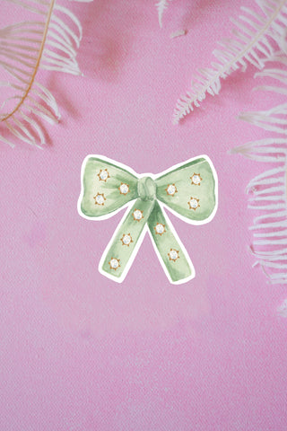 Green Pearly Bow Vinyl Sticker