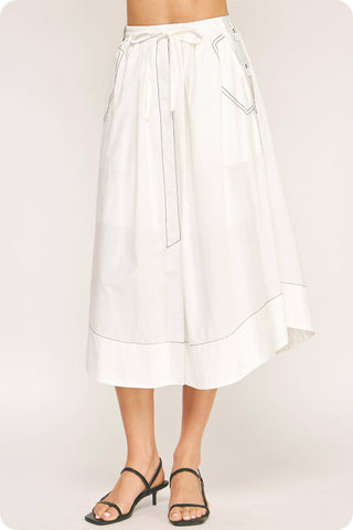 Top-stitch Relaxed Cotton Midi Skirt: Peri Blue / L