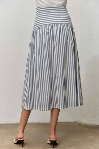 M STRIPED COTTON MIDI SKIRT: NATURAL