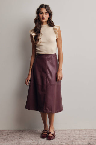 L Faux Leather A-Line Midi Skirt  Dark Brown