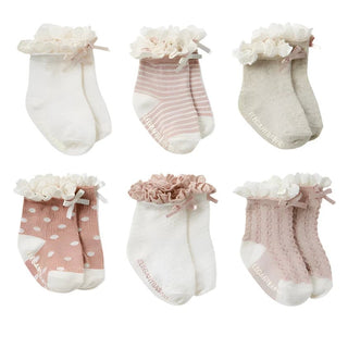 Fancy Pink Non Slip Baby Socks 6pk