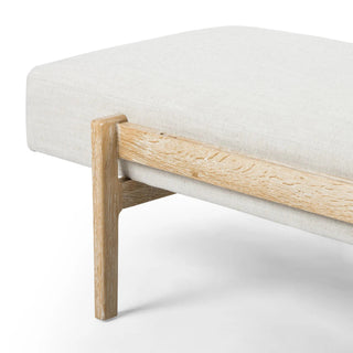 A bottom view of the Fawkes Bench, showing its strong oak legs and structural stability.