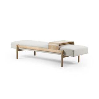 The Fawkes Bench, a stylish and functional accent piece for entryways or living rooms with a blend of wood and fabric.