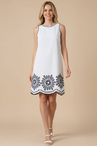 FLORAL EMBROIDERED MINI DRESS - 6545D: NAVY / L