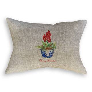 Blue & White Bowl with Christmas Flower: Natural Rectangle Pillow / Remove Words / -