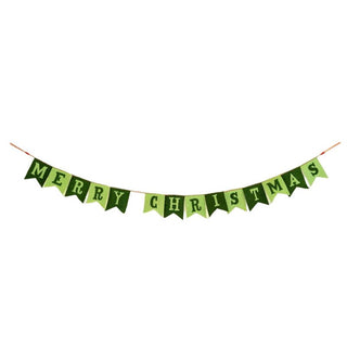 Green 'Merry Christmas' banner on a white background