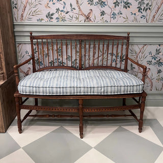 French Antique Spindle Bench with Schumacher Lucy Stripe Cushion