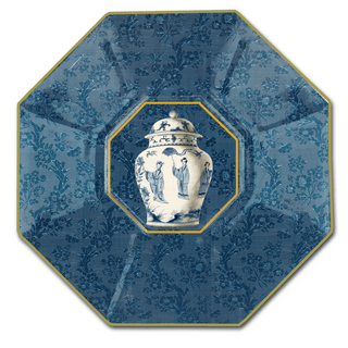 Ginger Jar on Blue Decoupage Glass Plate: 5" Octagonal