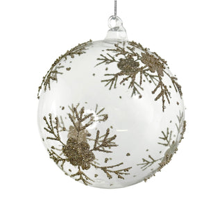 Glass Ball Clear w/ Bead Snowflakes Ornament