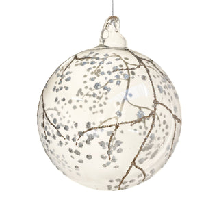 Glass Ball w/White Glitter Deco Ornament