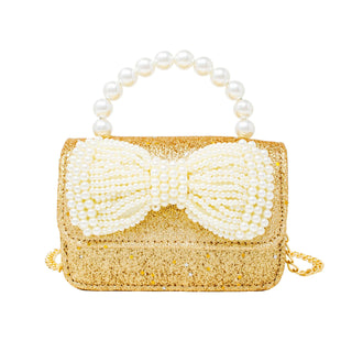 Glitter Pearl Handle Bow Handbag: Silver