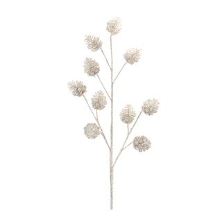 Decorative branch with spherical flowers on a white background