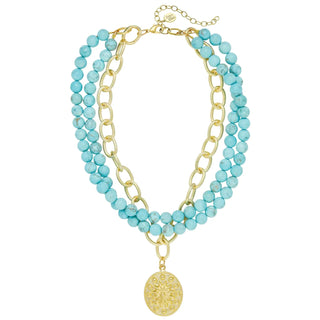 Gold Rope Oval Concho Matte Turquoise Necklace