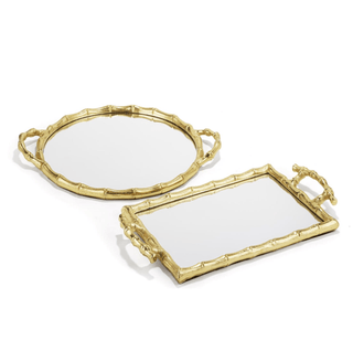 Golden Bamboo Mirror Decorative Tray