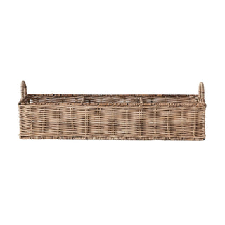 Hand-Woven Rattan Basket w/ 3 Sections & Handles, Natural