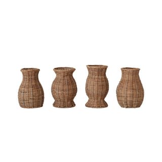 Hand-Woven Rattan Vase w/Removable Glass Insert