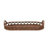 Hand-Woven Scalloped Rattan Tray w/ Handles