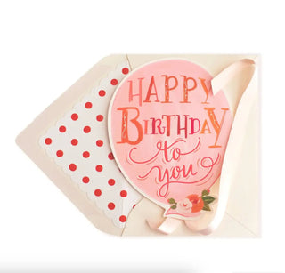 Happy Birthday Light Pink Balloon w Red Ribbon Greeting Card